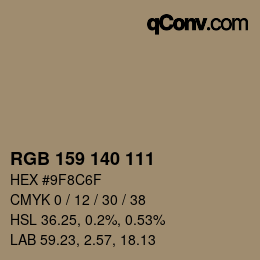 Color code: RGB 159 140 111 | qconv.com