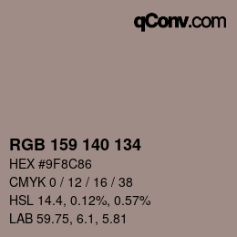 Código de color: RGB 159 140 134 | qconv.com