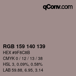 Código de color: RGB 159 140 139 | qconv.com