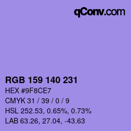カラーコード: RGB 159 140 231 | qconv.com