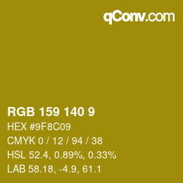 カラーコード: RGB 159 140 9 | qconv.com