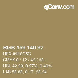 颜色代码: RGB 159 140 92 | qconv.com