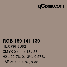 Color code: RGB 159 141 130 | qconv.com