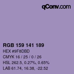 カラーコード: RGB 159 141 189 | qconv.com