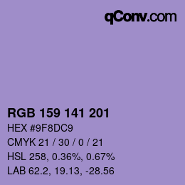 Color code: RGB 159 141 201 | qconv.com