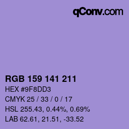 颜色代码: RGB 159 141 211 | qconv.com