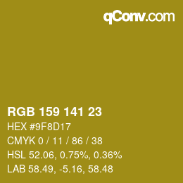 カラーコード: RGB 159 141 23 | qconv.com
