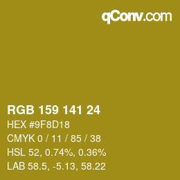 カラーコード: RGB 159 141 24 | qconv.com