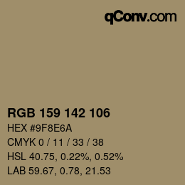 颜色代码: RGB 159 142 106 | qconv.com