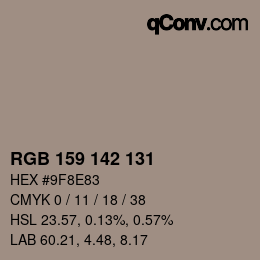 カラーコード: RGB 159 142 131 | qconv.com
