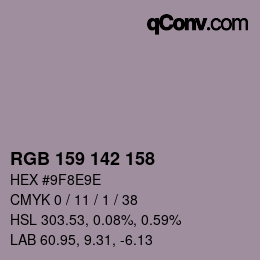 颜色代码: RGB 159 142 158 | qconv.com