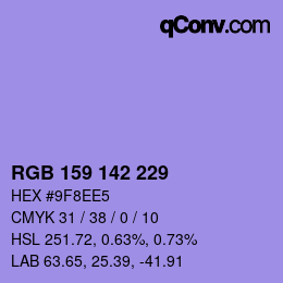 颜色代码: RGB 159 142 229 | qconv.com