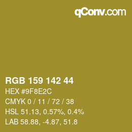 Color code: RGB 159 142 44 | qconv.com