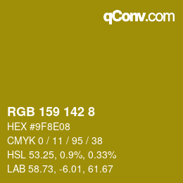 カラーコード: RGB 159 142 8 | qconv.com