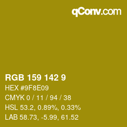 カラーコード: RGB 159 142 9 | qconv.com