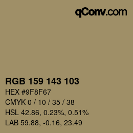 カラーコード: RGB 159 143 103 | qconv.com