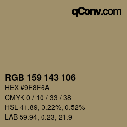 颜色代码: RGB 159 143 106 | qconv.com