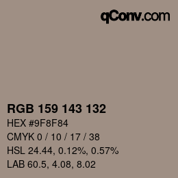 Color code: RGB 159 143 132 | qconv.com