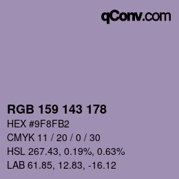 カラーコード: RGB 159 143 178 | qconv.com