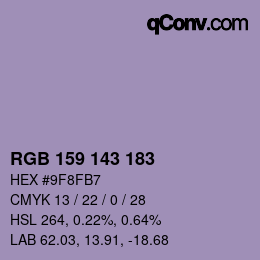 Color code: RGB 159 143 183 | qconv.com