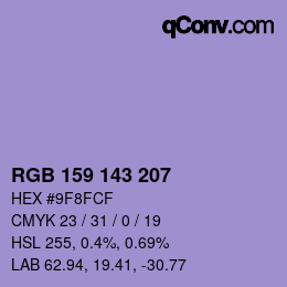 Farbcode: RGB 159 143 207 | qconv.com