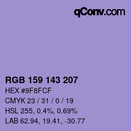 Code couleur: RGB 159 143 207 | qconv.com