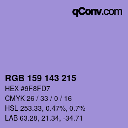颜色代码: RGB 159 143 215 | qconv.com