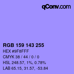 Color code: RGB 159 143 255 | qconv.com
