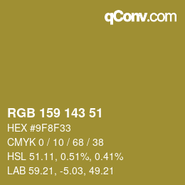 颜色代码: RGB 159 143 51 | qconv.com
