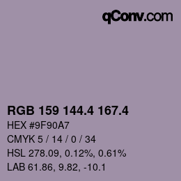 カラーコード: RGB 159 144.4 167.4 | qconv.com