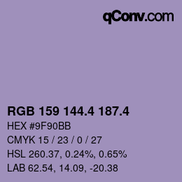 カラーコード: RGB 159 144.4 187.4 | qconv.com