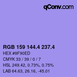カラーコード: RGB 159 144.4 237.4 | qconv.com