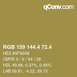 カラーコード: RGB 159 144.4 72.4 | qconv.com