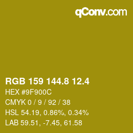カラーコード: RGB 159 144.8 12.4 | qconv.com
