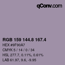 カラーコード: RGB 159 144.8 167.4 | qconv.com