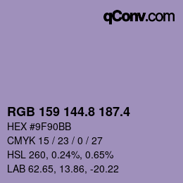 カラーコード: RGB 159 144.8 187.4 | qconv.com