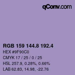 カラーコード: RGB 159 144.8 192.4 | qconv.com