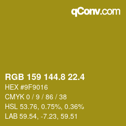 カラーコード: RGB 159 144.8 22.4 | qconv.com