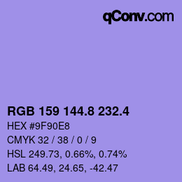 カラーコード: RGB 159 144.8 232.4 | qconv.com