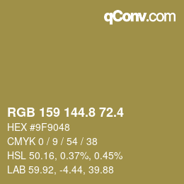 カラーコード: RGB 159 144.8 72.4 | qconv.com