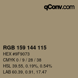 Color code: RGB 159 144 115 | qconv.com
