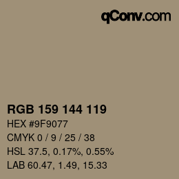 カラーコード: RGB 159 144 119 | qconv.com