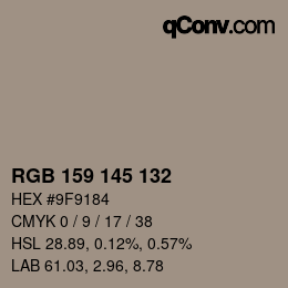 Color code: RGB 159 145 132 | qconv.com