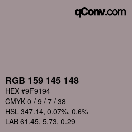 Color code: RGB 159 145 148 | qconv.com