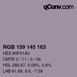 Color code: RGB 159 145 163 | qconv.com