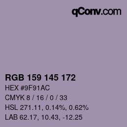 Color code: RGB 159 145 172 | qconv.com