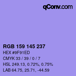 Color code: RGB 159 145 237 | qconv.com