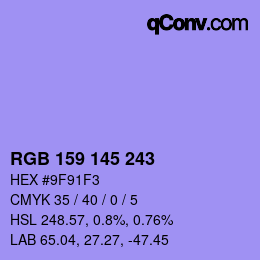 Color code: RGB 159 145 243 | qconv.com