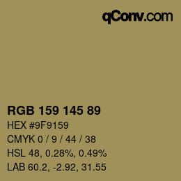 Color code: RGB 159 145 89 | qconv.com