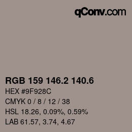 カラーコード: RGB 159 146.2 140.6 | qconv.com